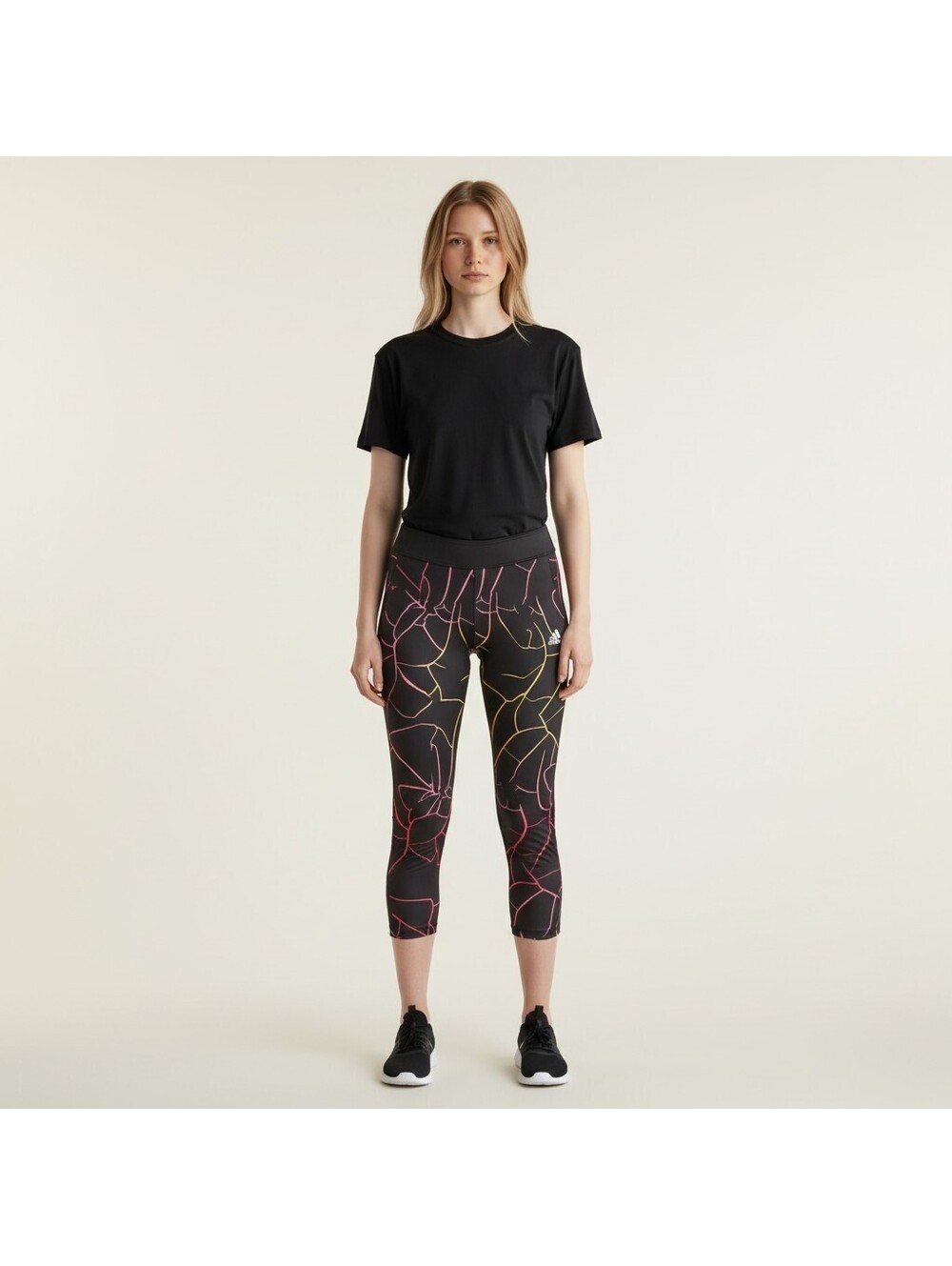 Adidas Activewear Leggings Women M Medium Black Striped Capri Pull On Yoga Gym